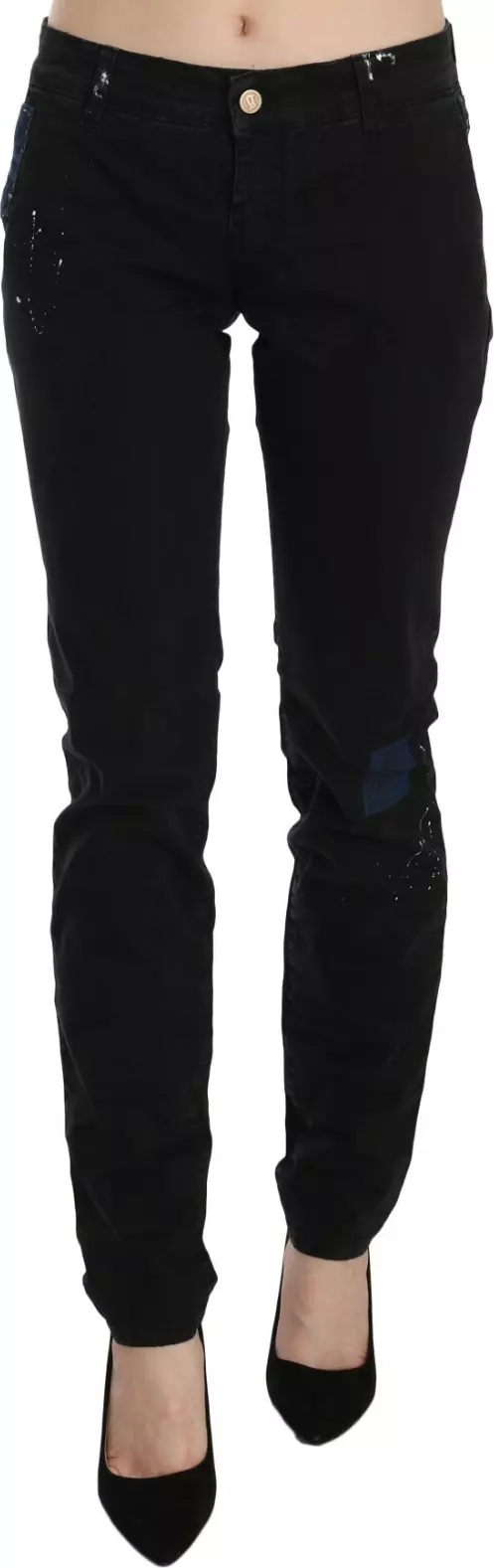 Black Low Waist White Paint Skinny Denim Pants Jeans