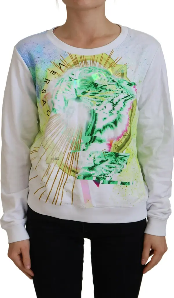 White Graphic Print Long Sleeves Sweater
