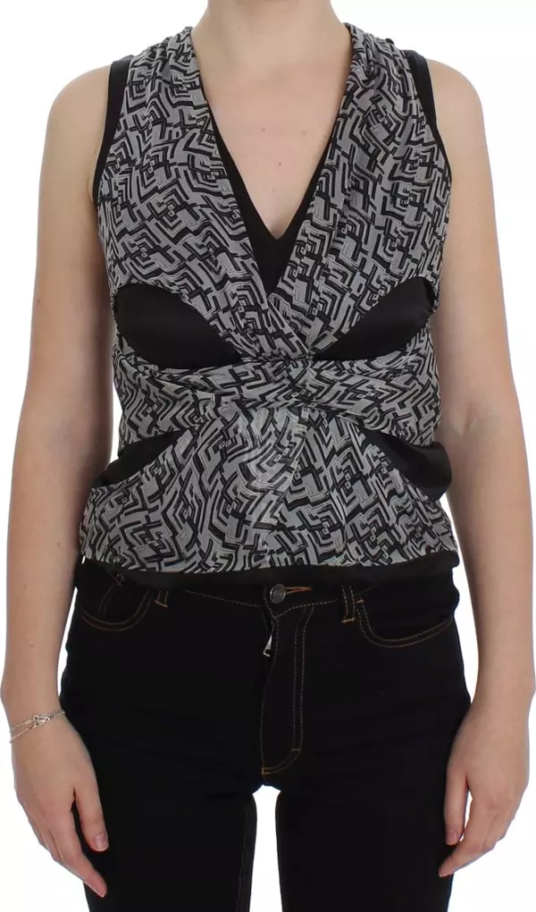 Gray Black Silk Blouse Top