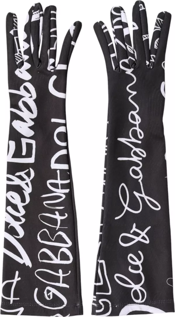 Black White DG Logo Elbow Length Mitten Gloves