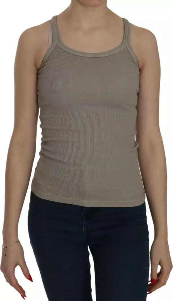 Beige Sleeveless Spaghetti Strap Tank Blouse