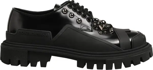 Black Calfskin Leather Trekking Derby Shoes