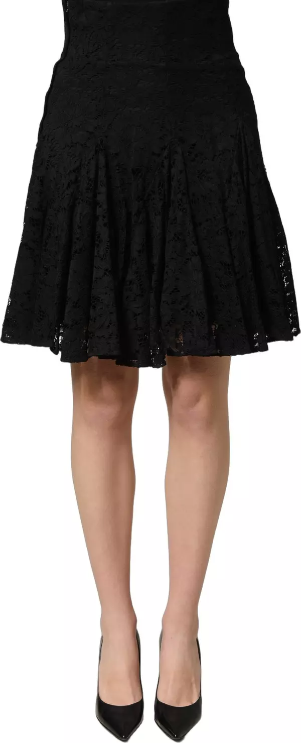 Black Floral Cut Out Lace A-line Mini Skirt