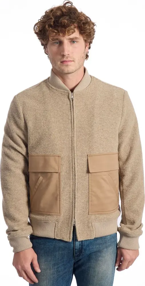 Beige Wool Men Jacket