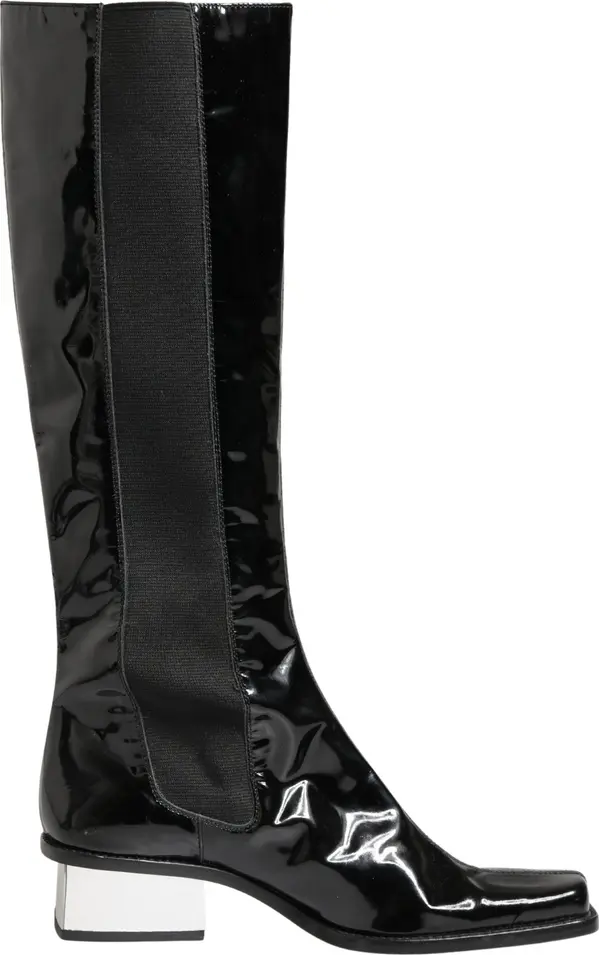 Black Patent Leather Knee High Boots Shoes