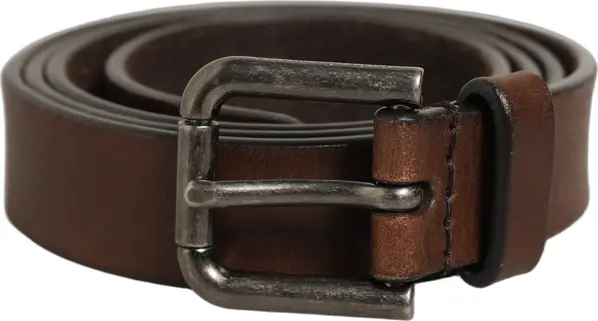 Brown Leather Silver Tone Metal Buckle Belt