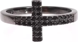 Black CZ Cross Rhodium 925 Ring