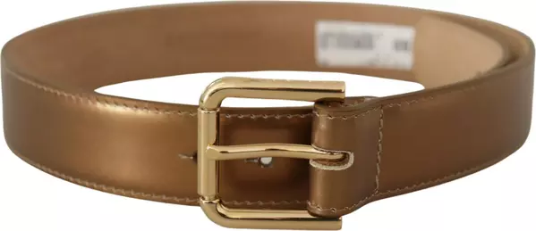 Bronze Leather Gold Logo Engraved Waist Buckle Belt