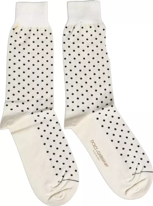 Off White Cotton Polka Dot Mid Calf Accessory Socks