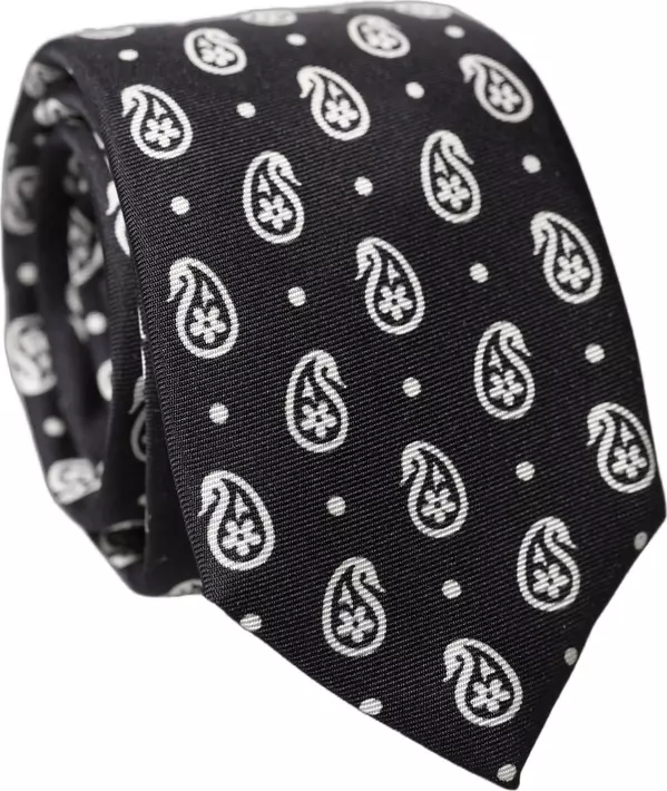 Black Paisley 100% Silk Adjustable Men Tied Necktie Tie