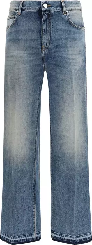 Blue Cotton Straight-Leg Jeans