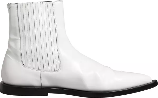 White Leather Chelsea SlipOn Ankle Boots Shoes