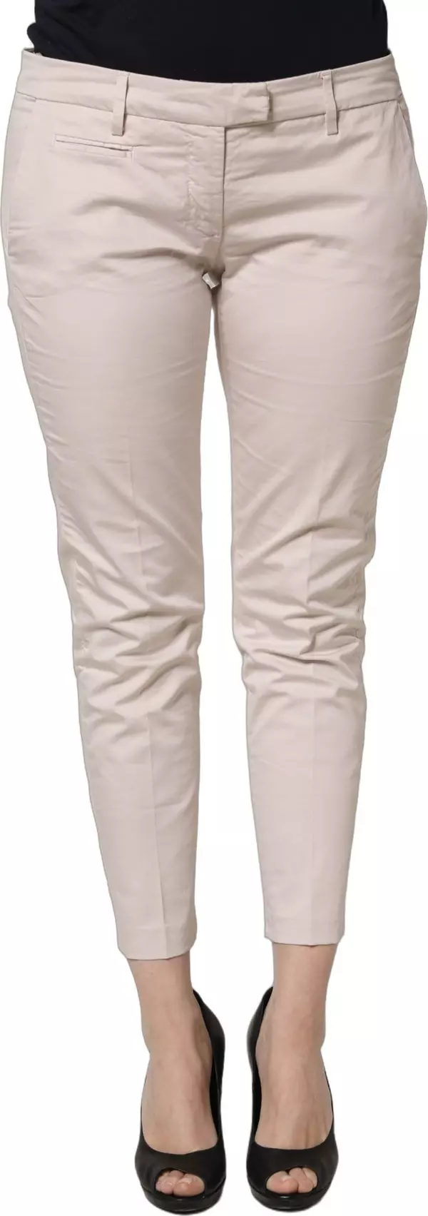 Beige Low Waist Tapered Women Cropped Trousers Pants