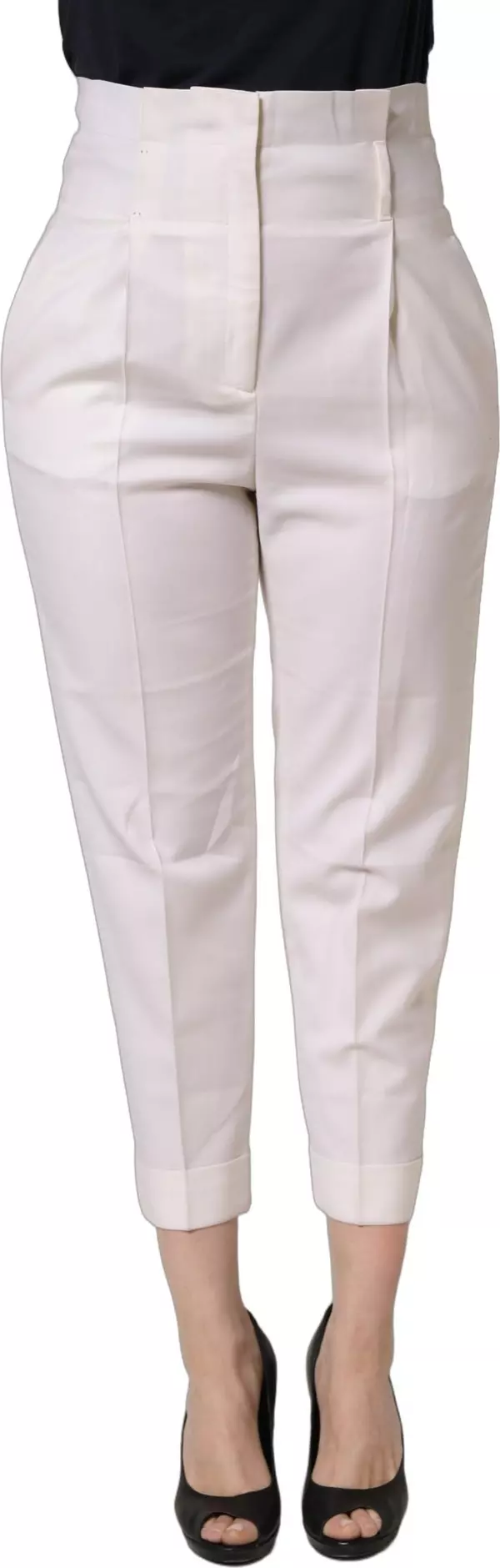 White Skinny High Waist Chino Cropped Trouser Pants