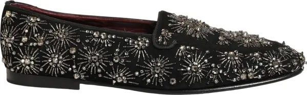 Black Crystal Embellished Dress Loafers Shoes