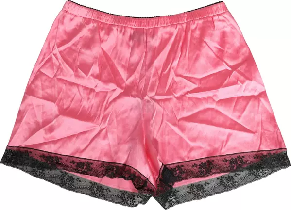 Pink Silk Satin Lace Trim Pajama Shorts Sleepwear