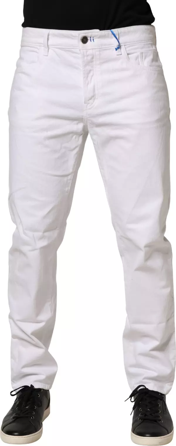 White Mid Waist Cotton Skinny Denim Men Trouser Jeans