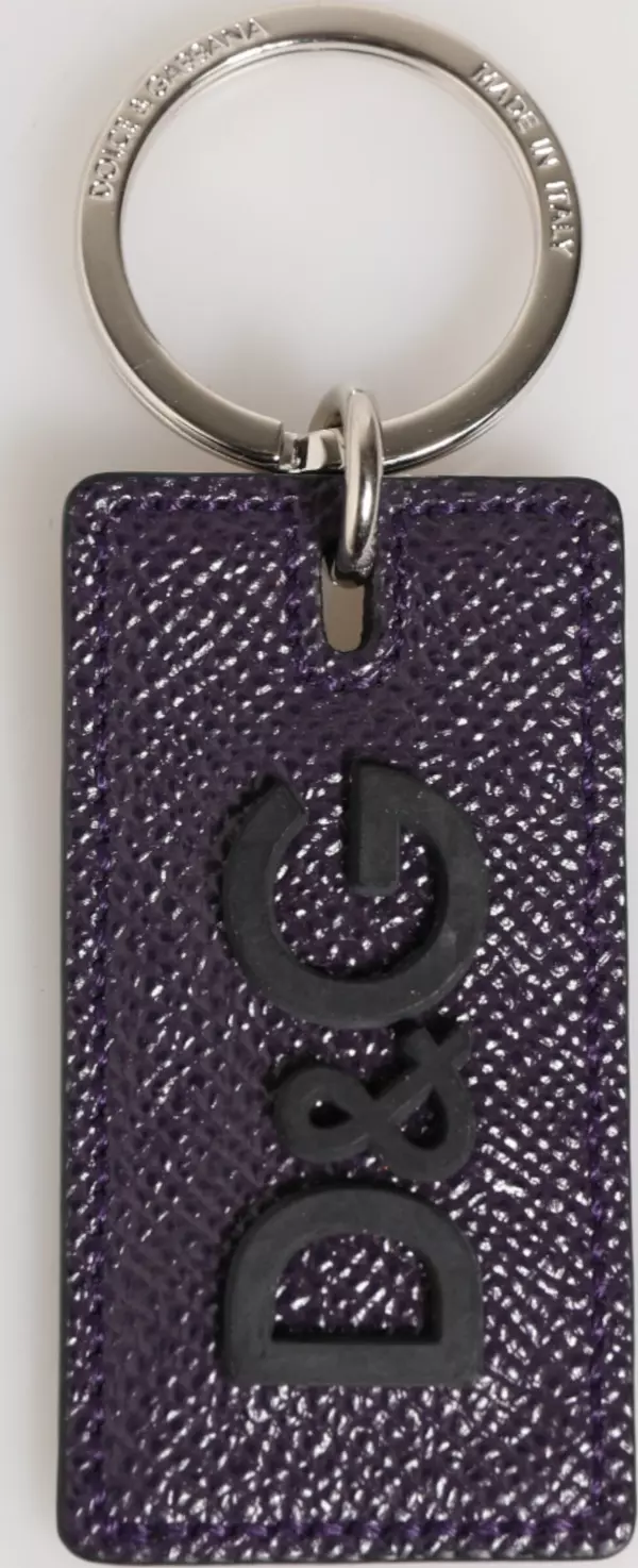 Violet Leather Logo Metal Ring Men Keychain Keyring