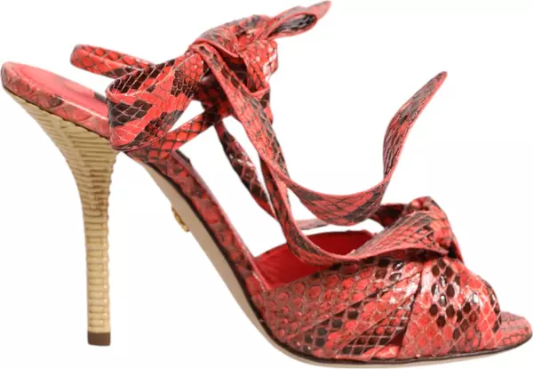 Coral Python Leather Heels Sandals Shoes