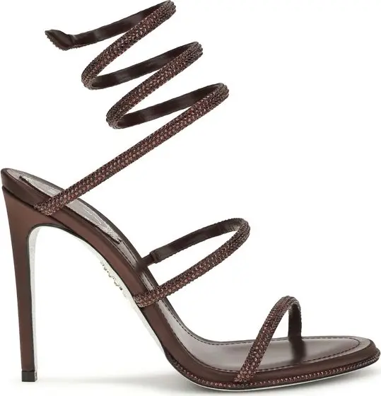 Brown Silk Stiletto Heel Sandals