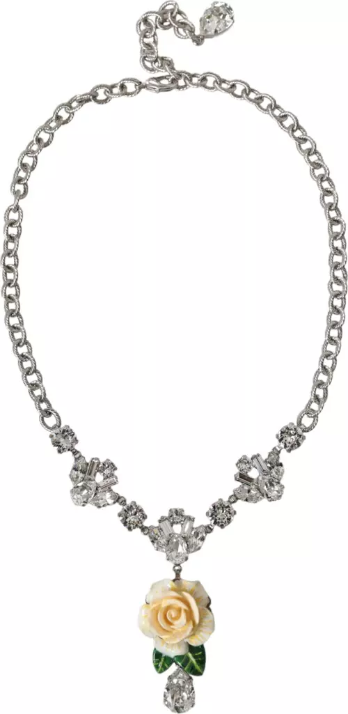 Silver Brass Clear Crystal Roses Pendants Necklace