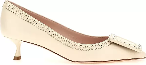 White Lamb Leather Mid Heel Pumps