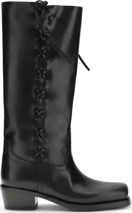 Black Calf Leather Bos Taurus Lace-Up Boots