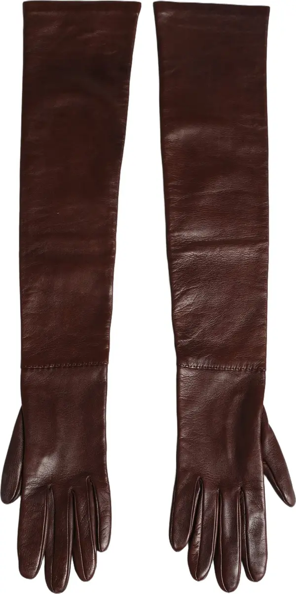 Brown Genuine Leather Long Elbow Length Gloves
