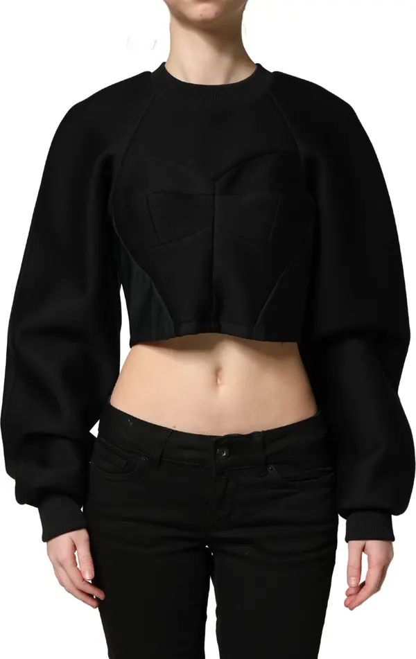 Black Cropped ZipperBack Sweatshirt Sweater