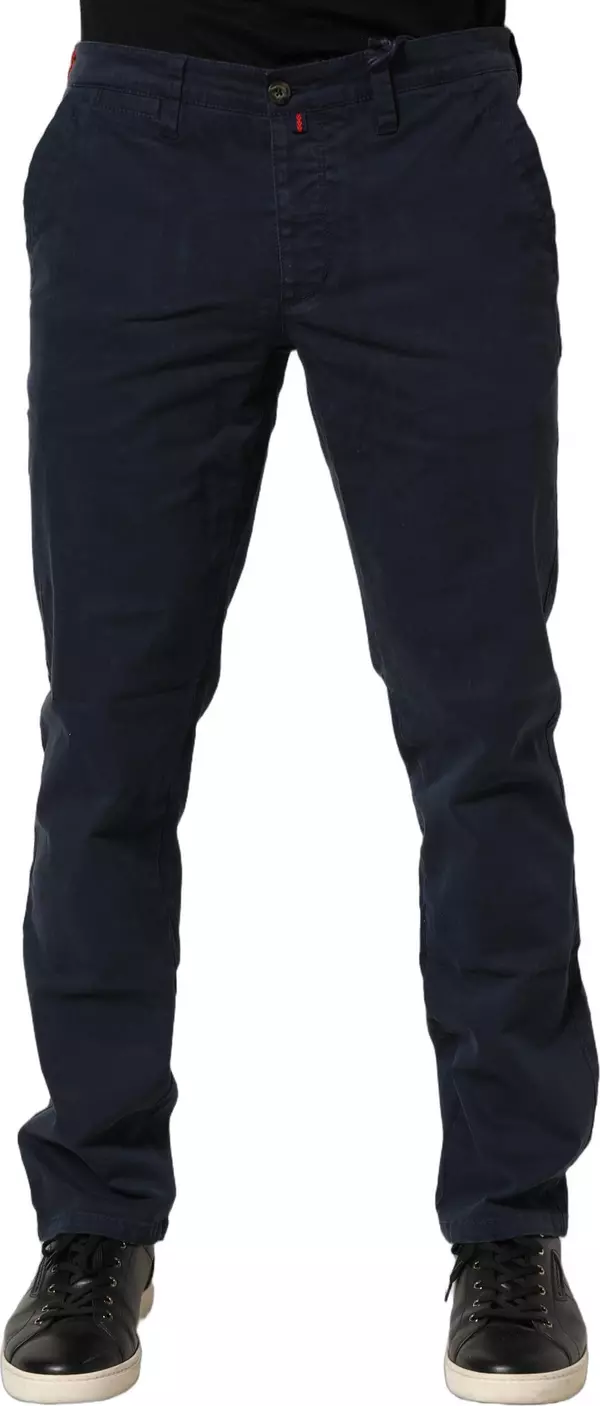 Navy Blue Skinny Chino Mid Waist Men Pants