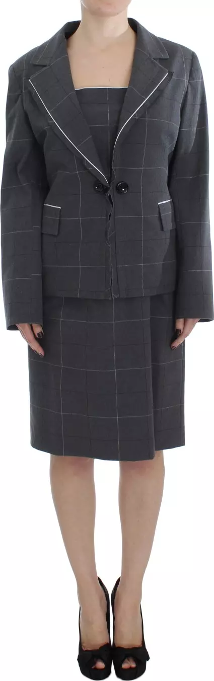 Gray Stretch Sheath Dress Suit Set