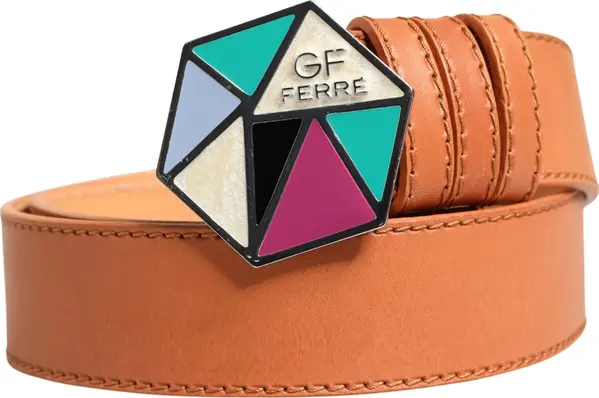 Orange Leather Hexagon Metal Buckle Waist Women Belt