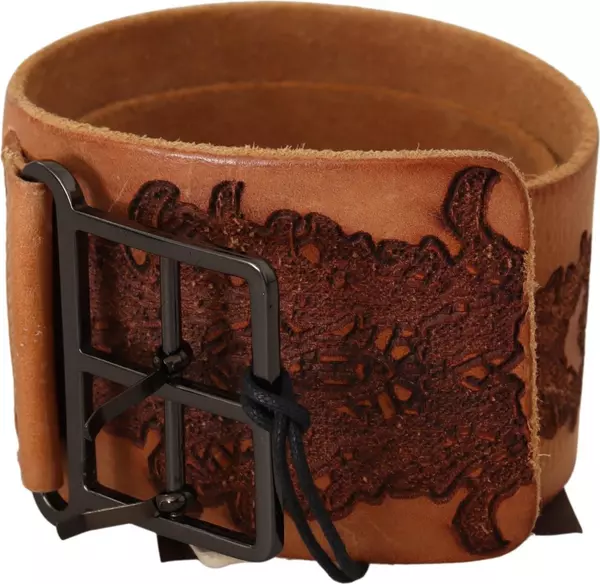 Brown Genuine Leather Black Logo Buckle Belt