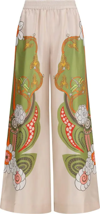 Multicolor Silk Casual Pants