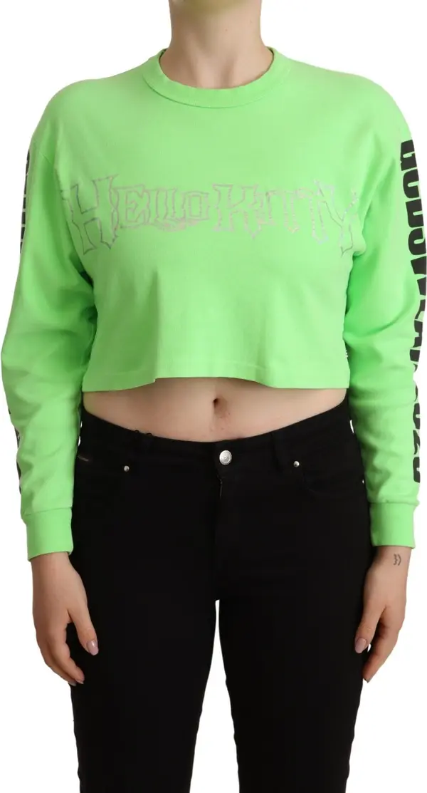 Mint Green Printed Long Sleeves Cropped Top Sweater