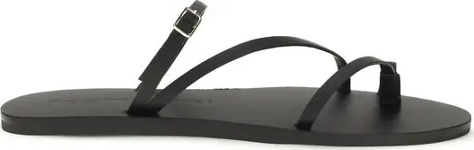 Black Calf Leather Bos Taurus Flat Sandals