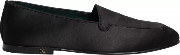 Black Satin Logo Slip On Flats Loafers Shoes