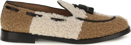 Beige Fabric Slip-On Loafers