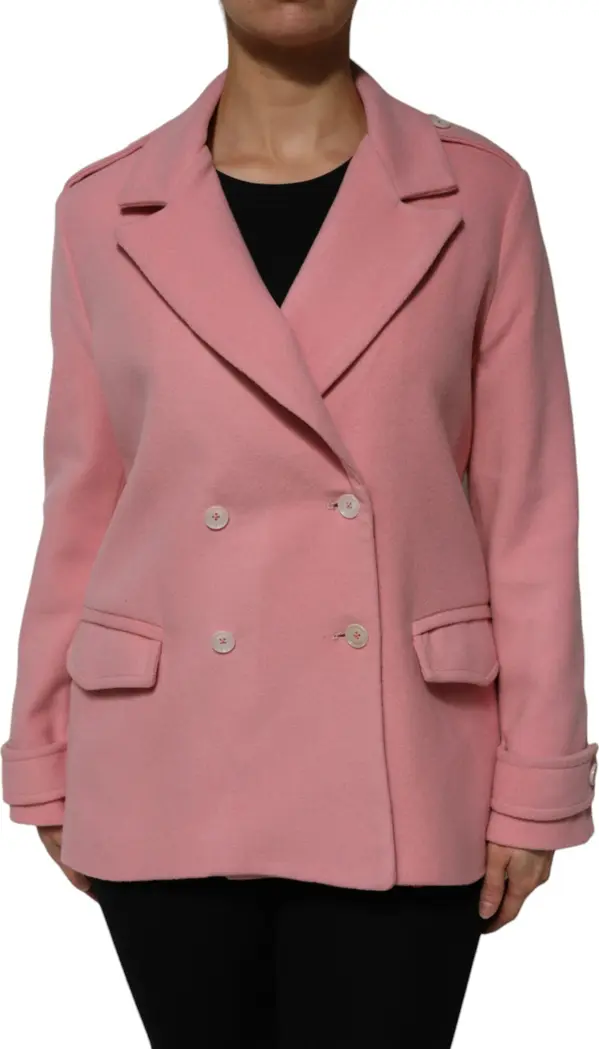 Pink Wool Double Breasted Blazer Coat Jacket