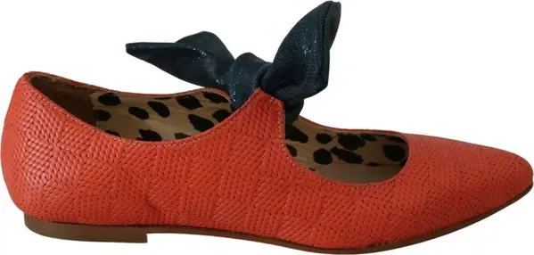 Orange Leather Bow Slip-on Loafers Ballet Flat Shoes