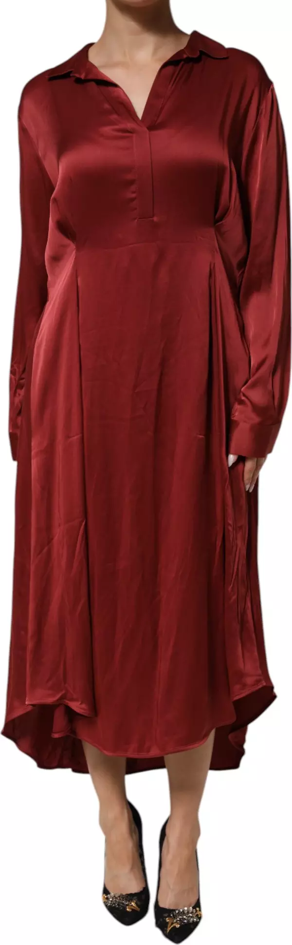 Burgundy Acetate Viscose Satin Long Dress