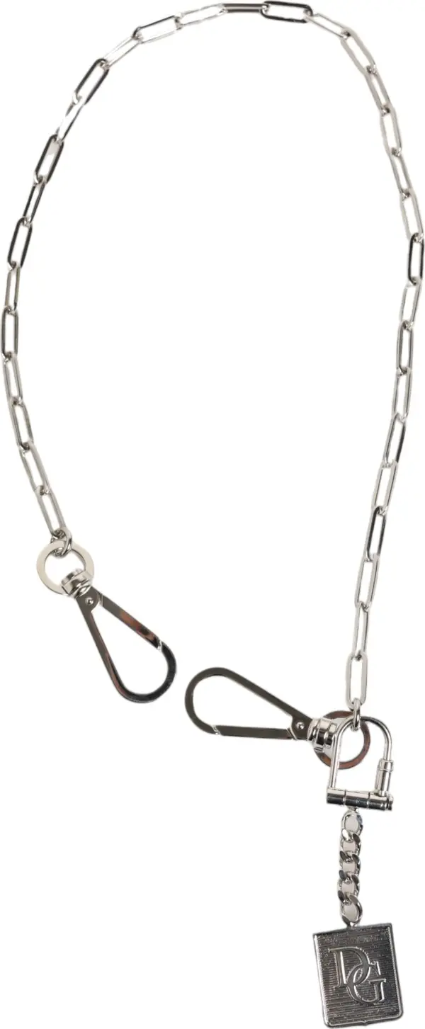 Silver Tone Metal Chain DG Logo Pendant Men Necklace