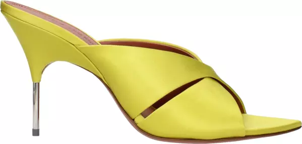 Green Satin Stiletto Heel Sandals