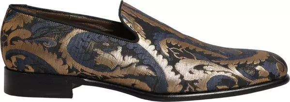 Blue Brocade Slip On Men Dress Loafers Shoes