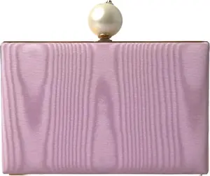 Pink Silk Gold Frame Clutch Evening Party Purse Bag