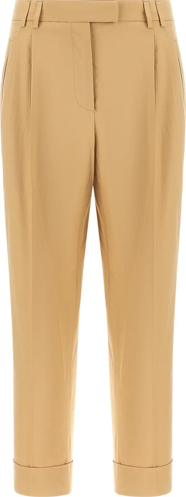 Beige Cotton Casual Pants