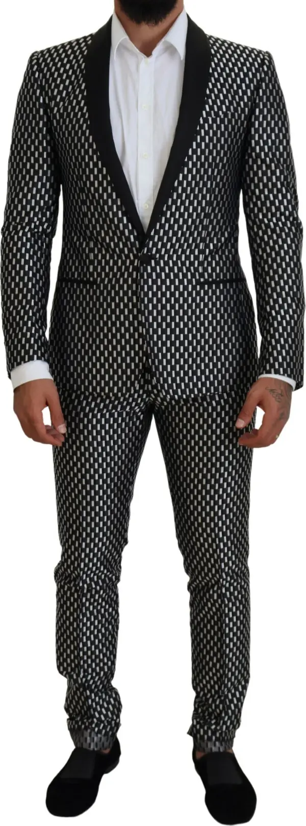 Dark Gray White Silk MARTINI Slim Fit Suit