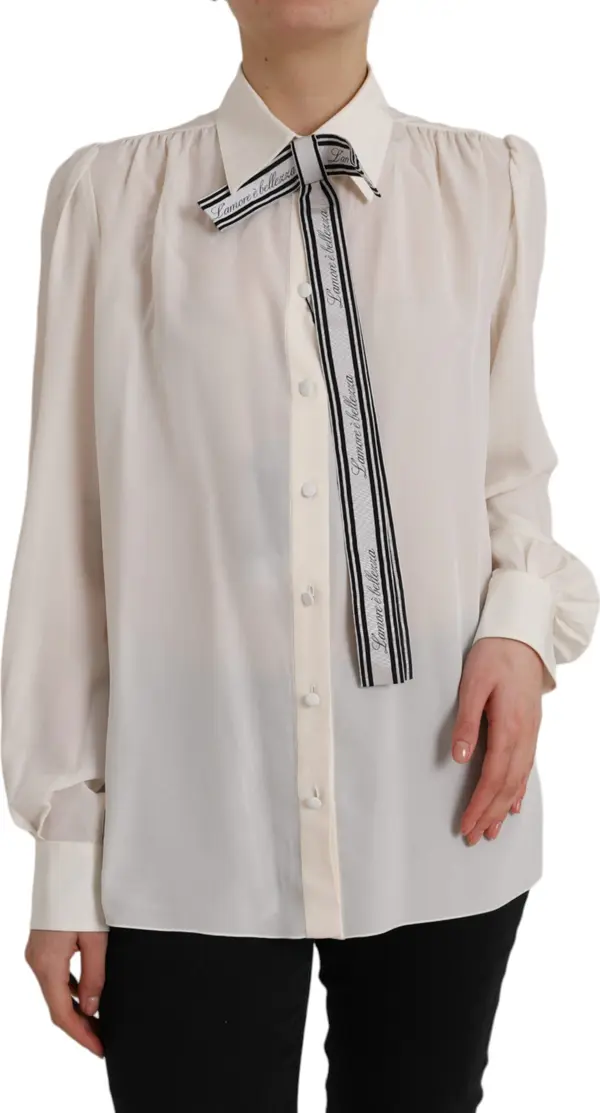 Off White Long Sleeve Button Down Blouse Top
