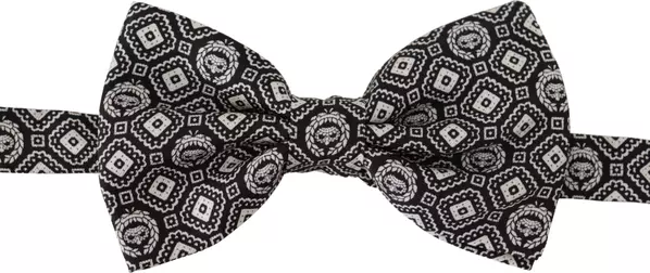 Black white 100% Silk Adjustable Neck Papillon Tie