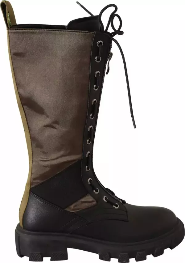 Black Green High Combat Boots Lace Up Military Shoes